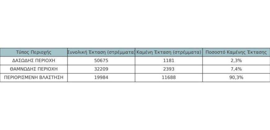 Η καμμένη έκταση στο Παγγαίο- Στοιχεία από το σύστημα Copernicus